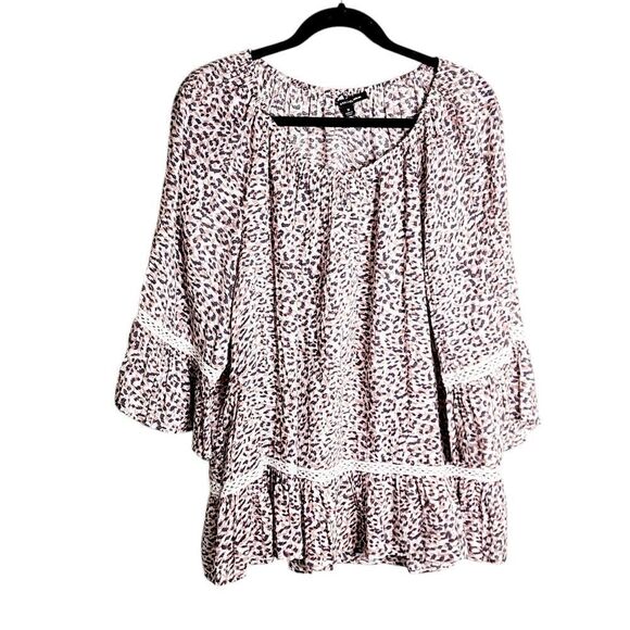 Zac & Rachel Boho top pink & gray 3/4 bell sleeve 1X - Picture 1 of 5